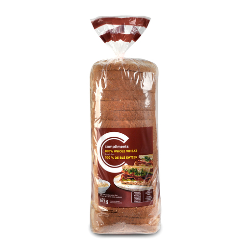 100% Whole Wheat Bread - Compliments - 675 g